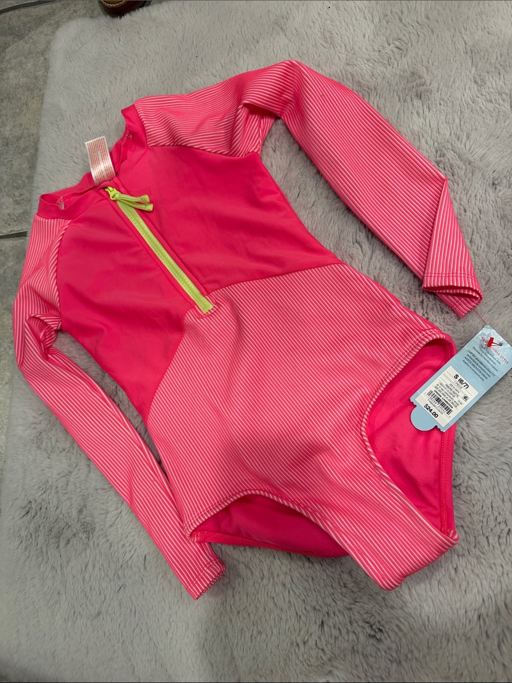 Kids Long Sleeve Rash Guard Swimsuit - Hot Pink